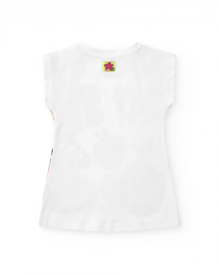 Vestido blanco sin mangas para niña con estampado tropical