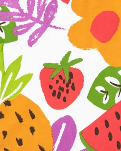 Vestido blanco sin mangas para niña con estampado tropical