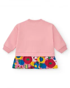 Vestido de felpa niña en rosa con detalle de árbol 3D y estampado floral Happy Garden