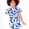 Vestido de plana para niña en azul con volantes y estampado floral