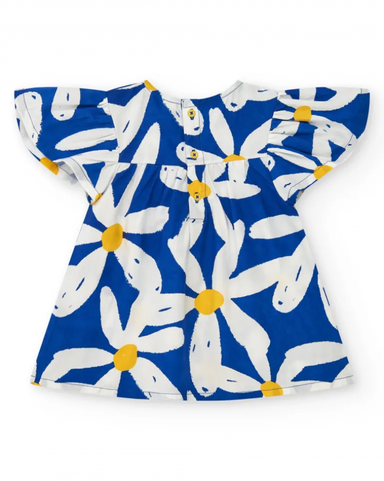 Vestido de plana para niña en azul con volantes y estampado floral