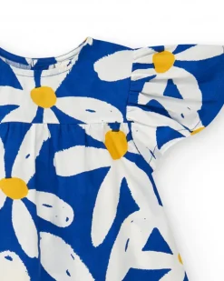Vestido de plana para niña en azul con volantes y estampado floral