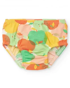 Vestido de punto para niña con manzanas y lazo decorativo