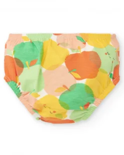 Vestido de punto para niña con manzanas y lazo decorativo