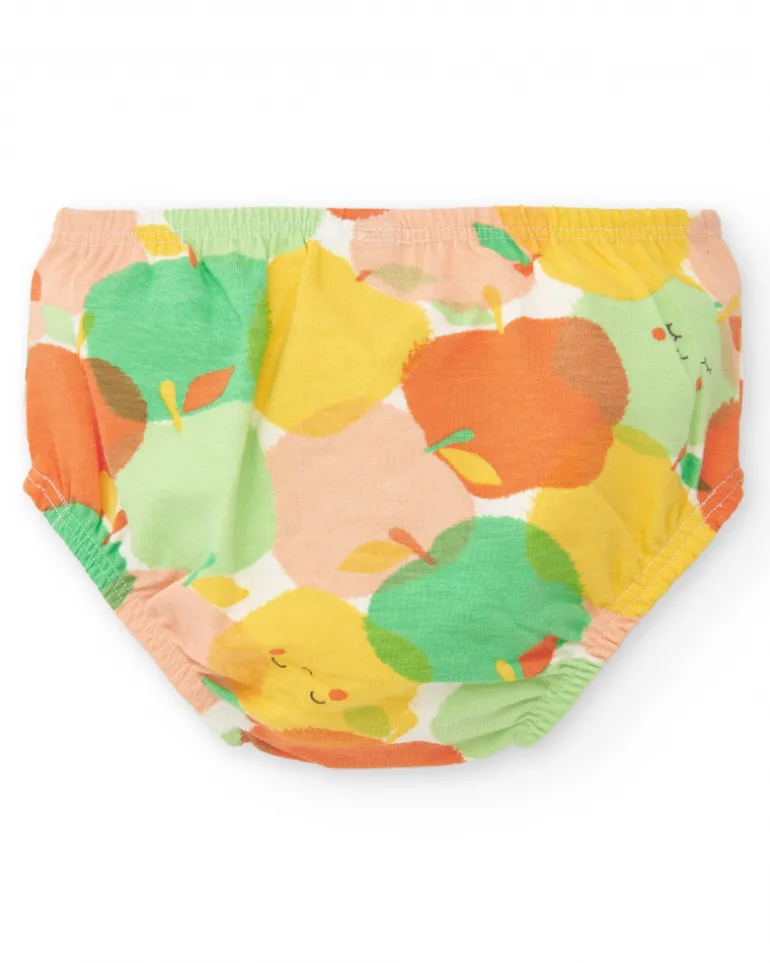 Vestido de punto para niña con manzanas y lazo decorativo