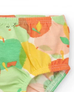 Vestido de punto para niña con manzanas y lazo decorativo