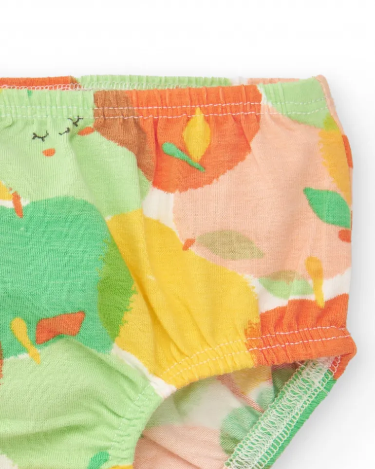 Vestido de punto para niña con manzanas y lazo decorativo