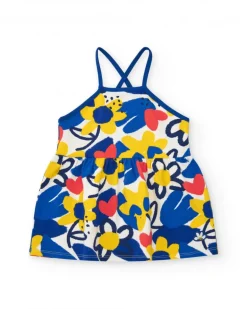 Vestido de tirantes para niña en azul con flores