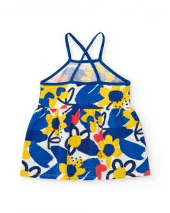 Vestido de tirantes para niña en azul con flores