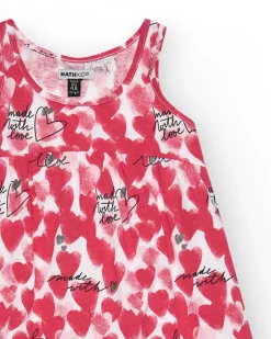 Vestido de tirantes para niña con corazones en rojo y blanco