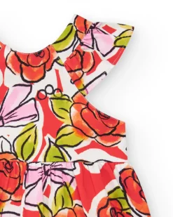 Vestido floral multicolor para niña con volantes