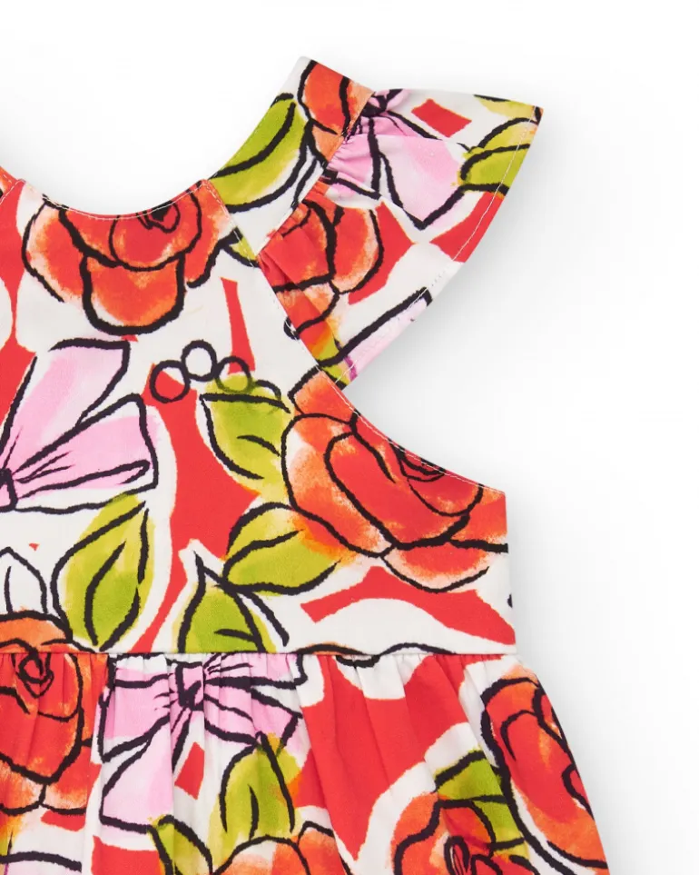 Vestido floral multicolor para niña con volantes