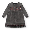 Vestido gris denim con detalles bordados para niña colección Dark and Roses