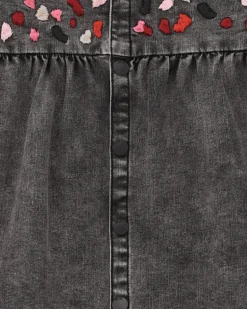 Vestido gris denim con detalles bordados para niña colección Dark and Roses