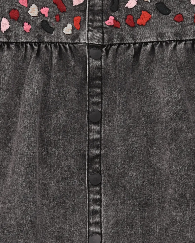 Vestido gris denim con detalles bordados para niña colección Dark and Roses