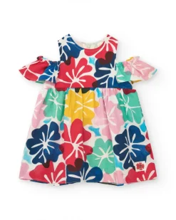 Vestido para niña con estampado floral y hombros descubiertos