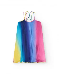Vestido para niña en azul y rosa con tirantes finos