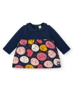 Vestido para niña en azul marino con estampado de gatitos colección Lovely Kittens