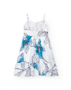 Vestido para niña en blanco con tirantes y estampado floral