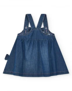Vestido para niña en denim azul con bordado de estrellas