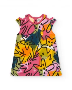 Vestido para niña en multicolor con cortes en los hombros