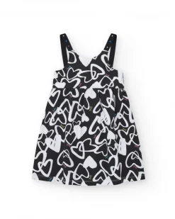 Vestido para niña en negro con tirantes ajustables y apliques