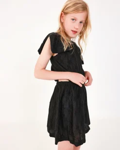 Vestido para niña en negro con mangas cortas abullonadas