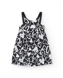 Vestido para niña en negro con tirantes ajustables y apliques