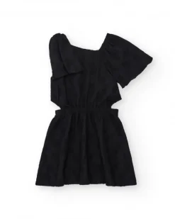 Vestido para niña en negro con mangas cortas abullonadas