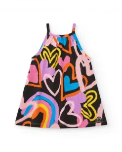 Vestido para niña en negro con corazones