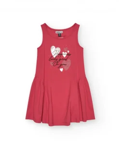 Vestido para niña en rojo sin mangas y corazones estampados