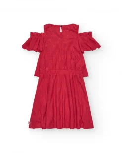 Vestido para niña en rojo con volantes y hombros descubiertos