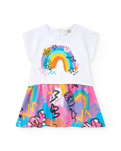 Vestido para niña en rosa con arcoíris y falda fluida