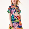 Vestido para niña multicolor con cuello camisero y cierre con botones