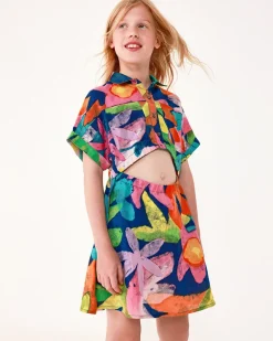 Vestido para niña multicolor con cuello camisero y cierre con botones