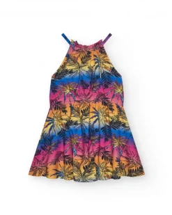 Vestido para niña multicolor decorado con palmeras
