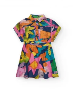 Vestido para niña multicolor con cuello camisero y cierre con botones