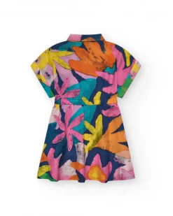 Vestido para niña multicolor con cuello camisero y cierre con botones