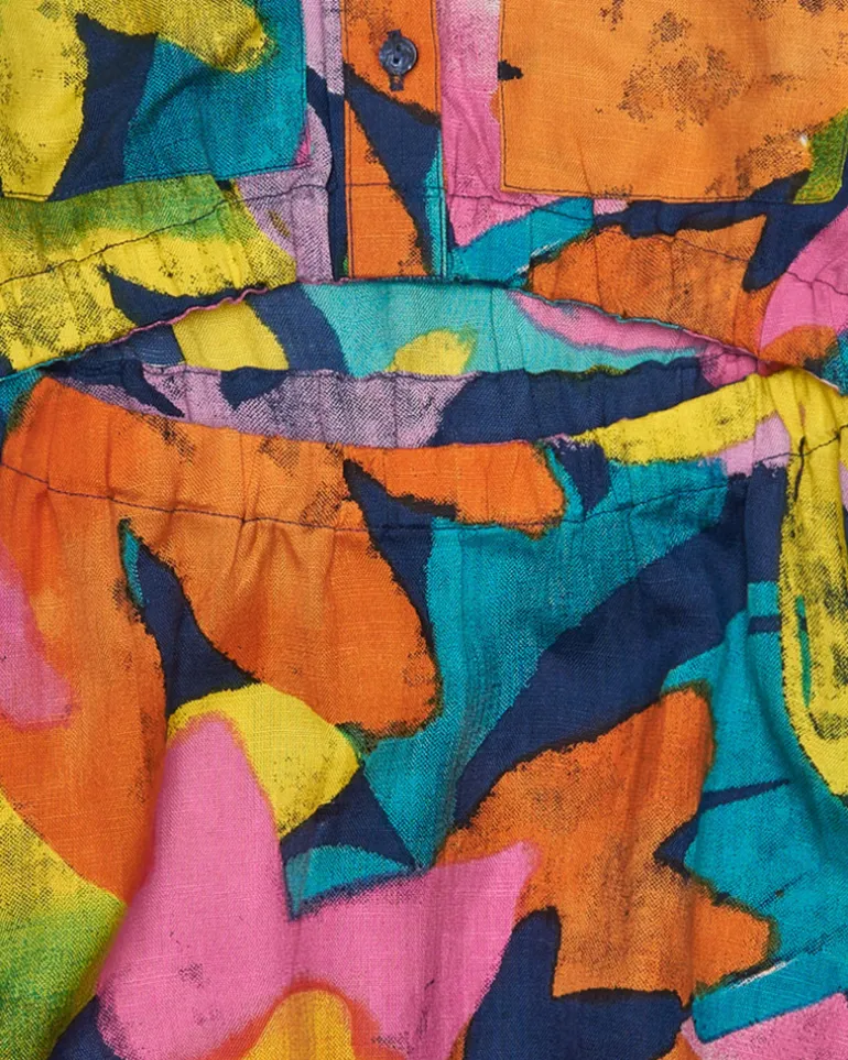 Vestido para niña multicolor con cuello camisero y cierre con botones