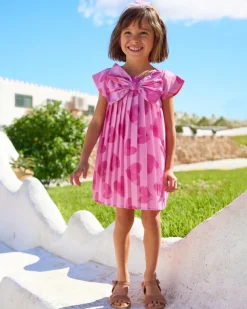 Vestido rosa para niña con corazones y plisado