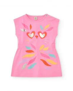 Vestido rosa para niña con estampado animal y detalles metálicos