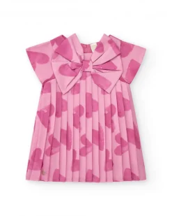 Vestido rosa para niña con corazones y plisado