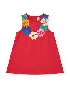 Vestido sin mangas para niña en rojo con estampado floral