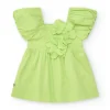 Vestido verde para niña con flores y volantes