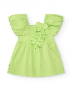 Vestido verde para niña con flores y volantes