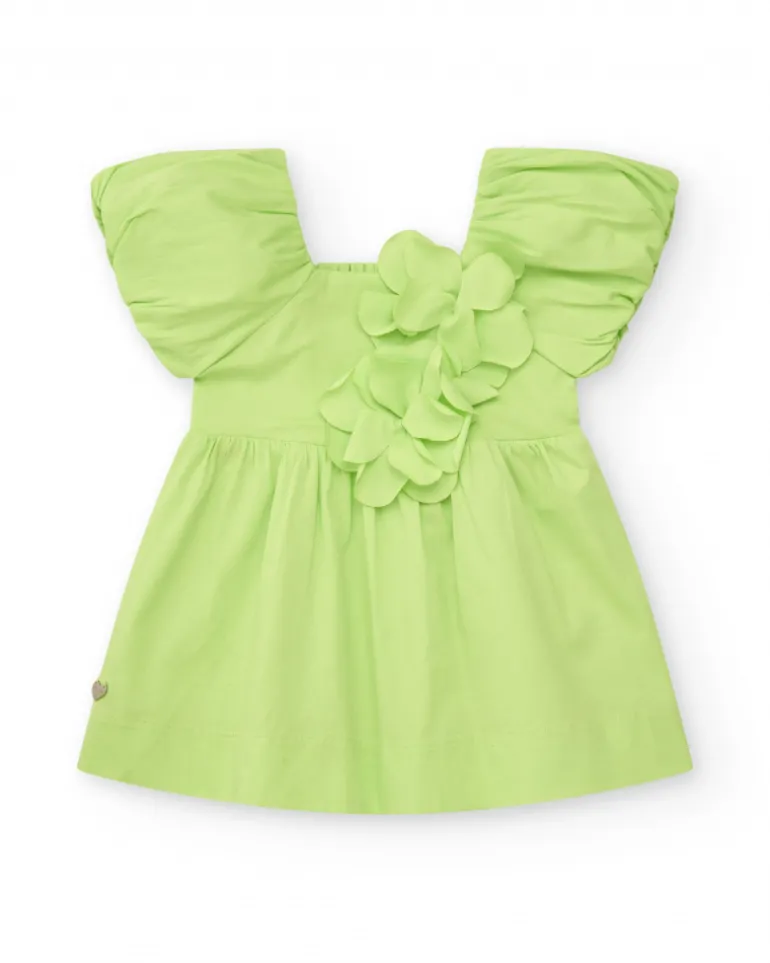 Vestido verde para niña con flores y volantes