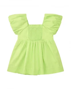 Vestido verde para niña con flores y volantes