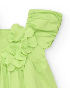 Vestido verde para niña con flores y volantes