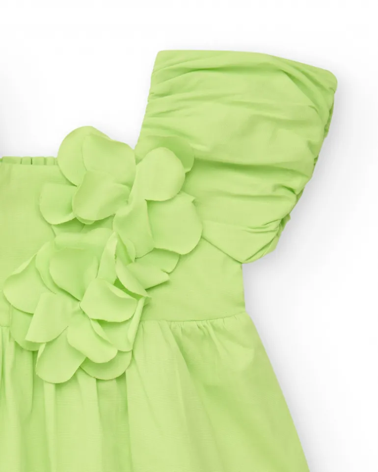 Vestido verde para niña con flores y volantes